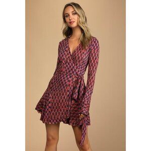 Free People Rhetta Rusty Rose Stretch Long Sleeve Mini Wrap Dress Size S NWT